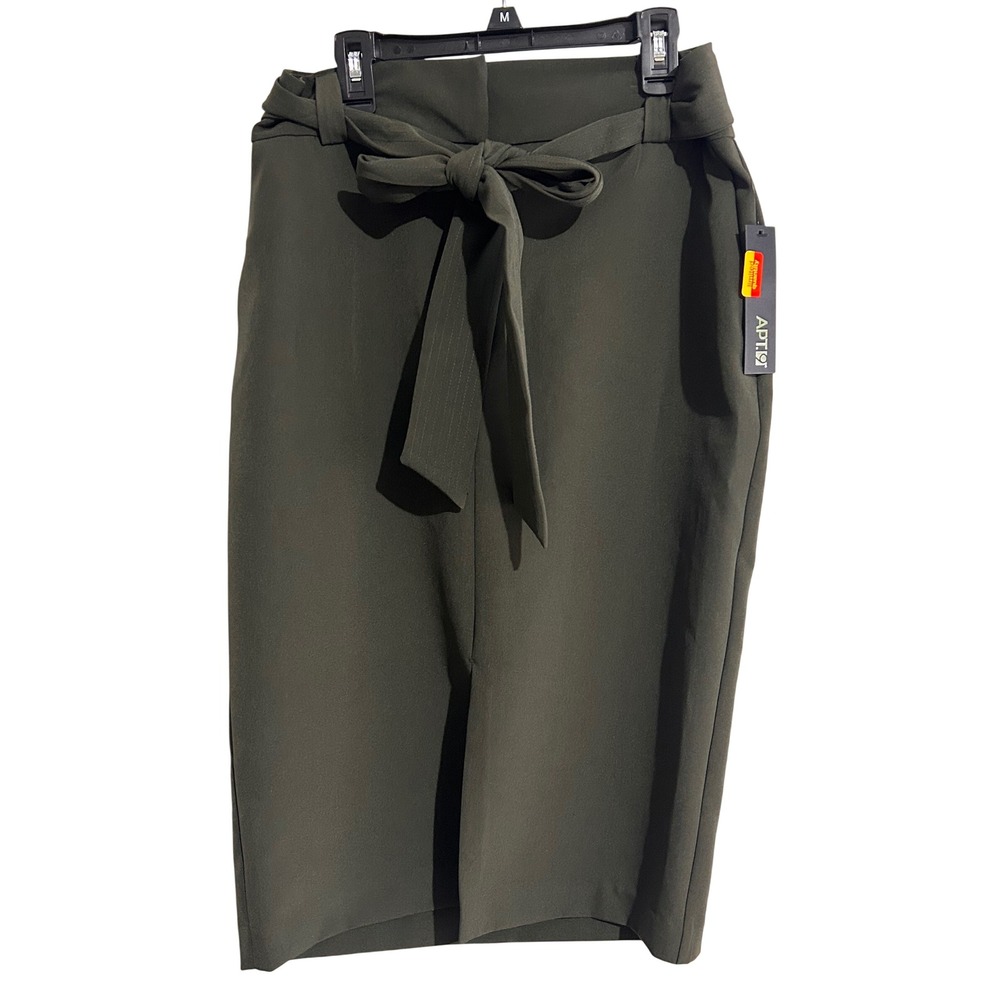 Apt. 9 Women Size 10 Skirt Peat Green Woven Tie Front Midi Pencil front slit NWT